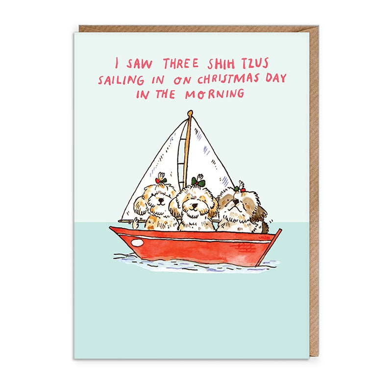 Three Shih Tzus Sailing - Holiday Greeting Card