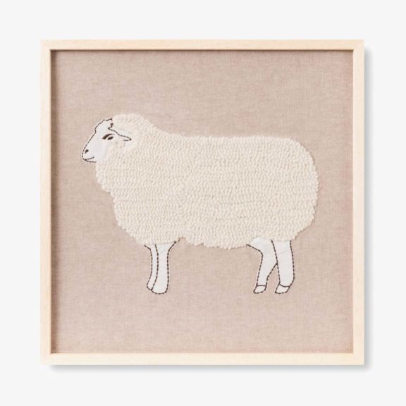 Fluffy Embroidered Sheep - Wall Art With Wood Frame