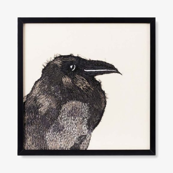 Black Embroidered Crow - Wall Art With Wood Frame