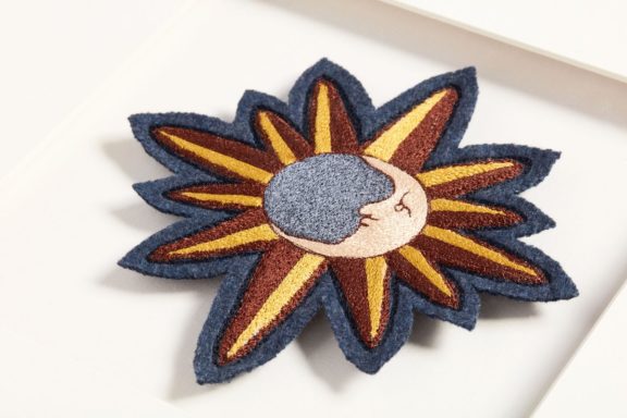 Mystic Embroidered Sun & Moon Patch - Wall Art With Wood Frame