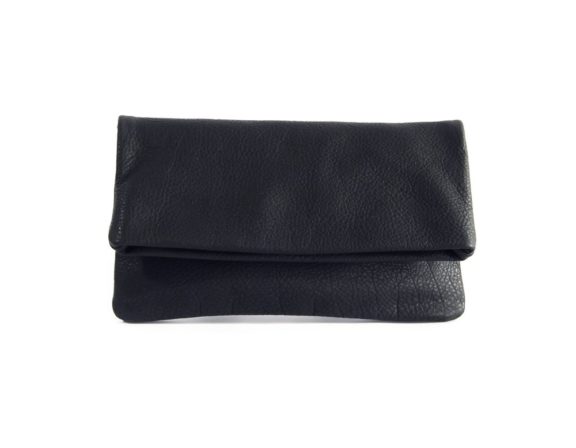 LARA B DESIGNS Alexa Leather Fold Over Clutch - Black Matte