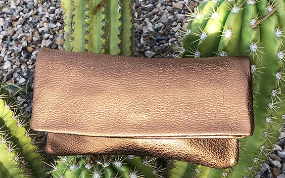 LARA B DESIGNS Alexa Leather Fold Over Clutch - Bronze Pearl