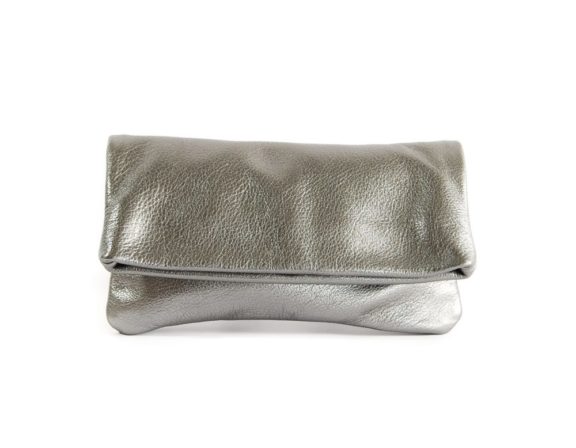 LARA B DESIGNS Alexa Leather Fold Over Clutch - Pewter Pearl