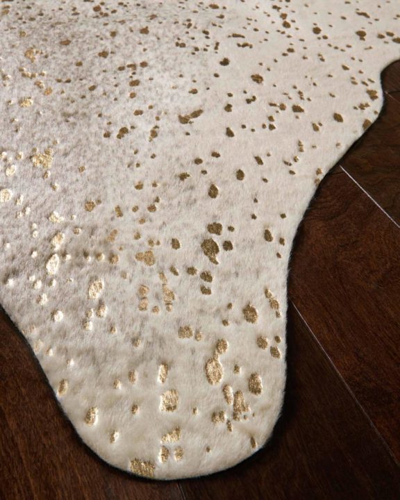Faux Metallic Cowhide Area Rug - Pewter & Gold
