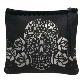 LARA B DESIGNS Sugar Skull Collection - Buca Leather Pouch - Black Matte