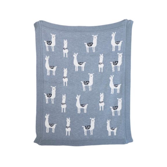 Grey Cotton Knit Blanket With Llamas