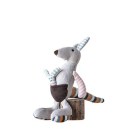 Cotton Knit Stuffed Kangaroo With Joey (Grey With Multicolored Stripes)