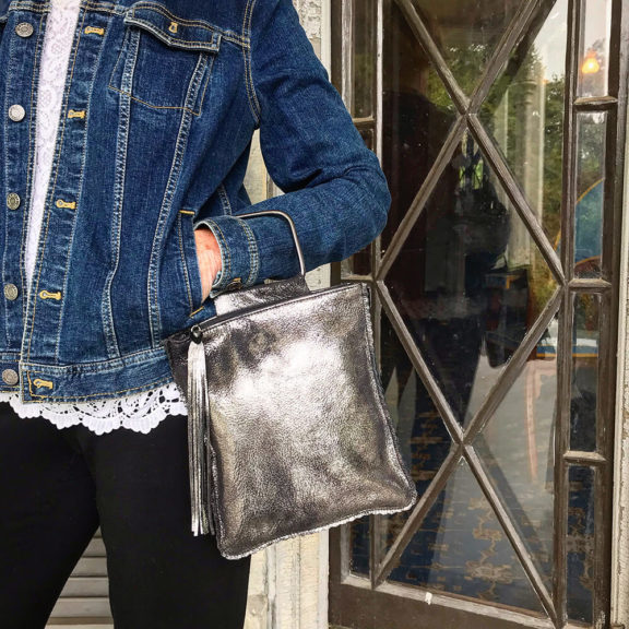 LARA B DESIGNS Hanna Leather Handbag - Black Platinum