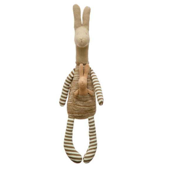 Plush Stuffed Kangaroo With Joey (Brown With White Stripes)