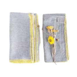 Square Cotton Napkins With Embroidered Yellow Edge S/4