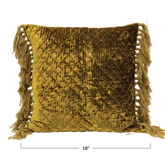 Chartreuse Quilted Velvet Pillow With Tassels