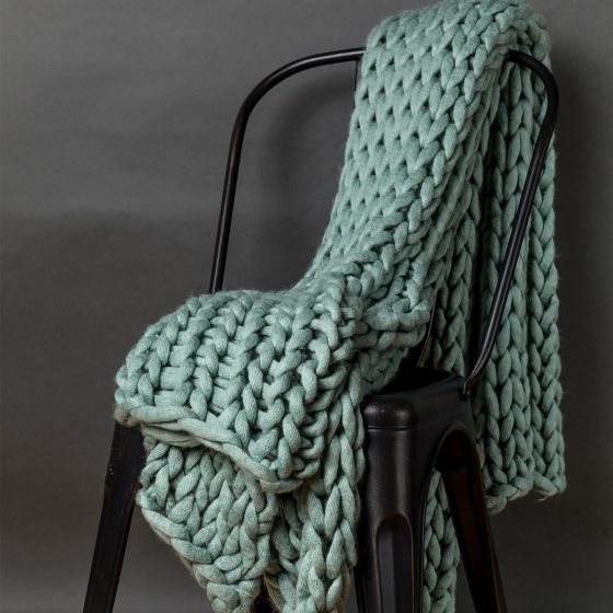 Chunky Knit Throw Blanket - Aqua