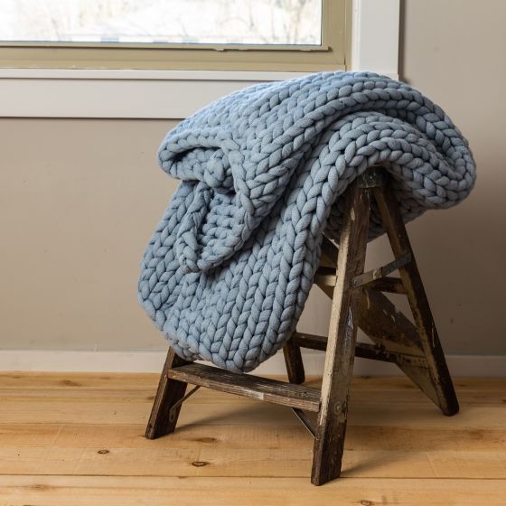 Chunky Knit Throw Blanket - Blue (19"x16")