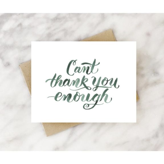 "Can't Thank You Enough" Thank You Card with Emerald Green Script