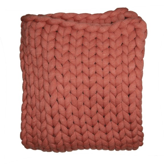 Chunky Knit Throw Blanket - Rust
