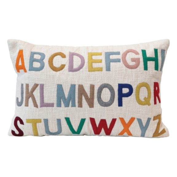 Embroidered Multicolored Alphabet Cotton Pillow