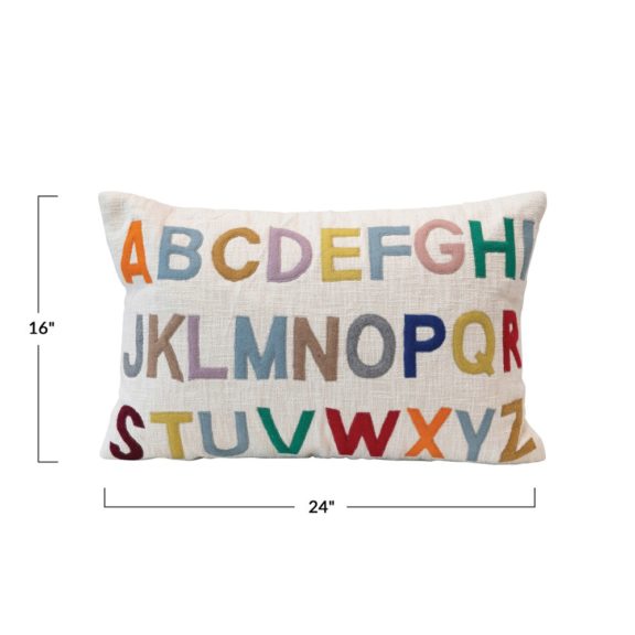 Embroidered Multicolored Alphabet Cotton Pillow