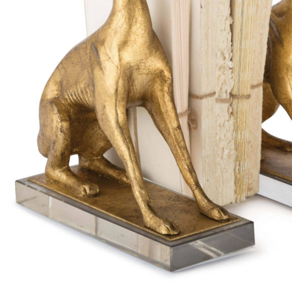 Gold Dogs on Crystal Pedestals Bookends