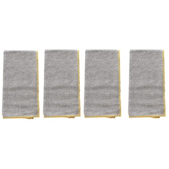 Square Cotton Napkins With Embroidered Yellow Edge
