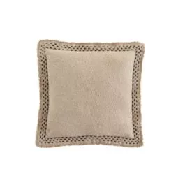 Beige Hand Quilted Border Cotton Pillow Cover With Down Pillow Insert (20 x 20)