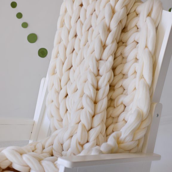Chunky Wool Knit Blanket - Vanilla (30"x50")
