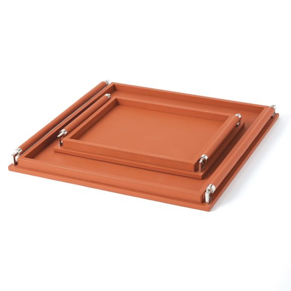 Coral Leather Wrapped Handle Tray (2 sizes)