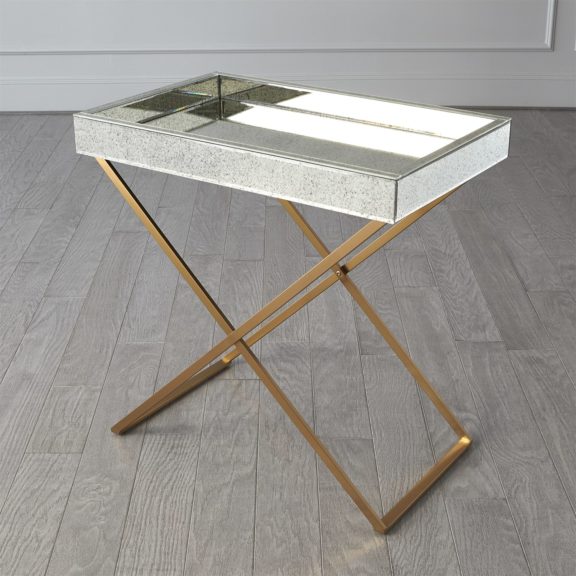 Folding Tray Table With Antique Brass Mirror