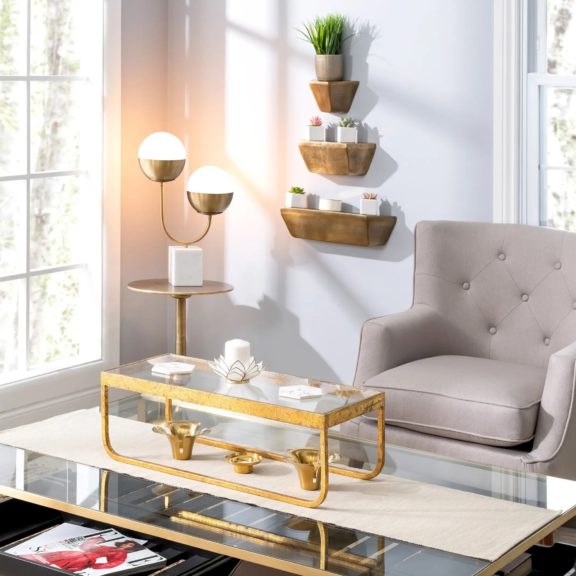 Gold Iron Riser Table With Glass Top