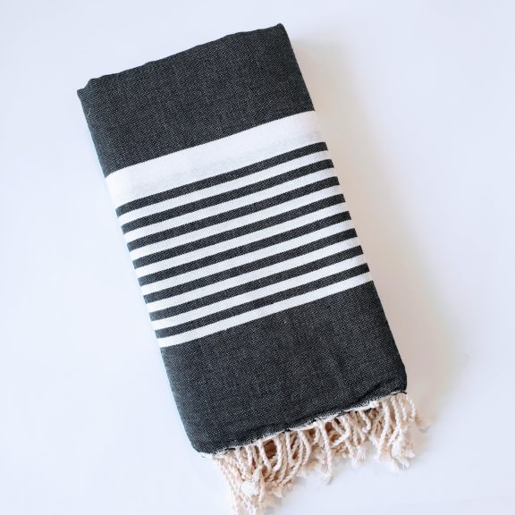 Large Textile Picnic & Beach Blanket - Dark Grey/White