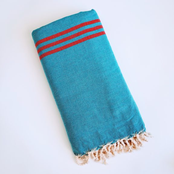 Large Textile Picnic & Beach Blanket - Turquoise/Red