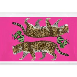 NICOLETTE MAYER Leopard Seeing Double Hot Pink Acrylic Tray (18x18)