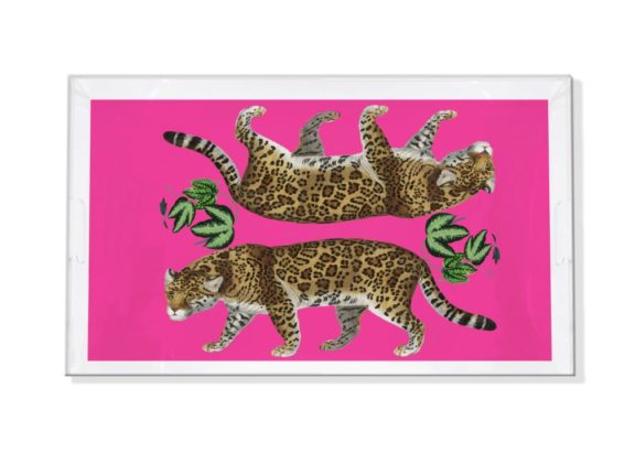 NICOLETTE MAYER Leopard Seeing Double Hot Pink Acrylic Tray (18x18)