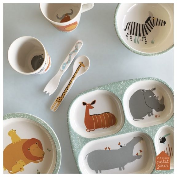 5 Piece Baby Tableware Gift Set - Safari Print
