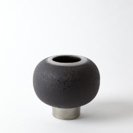 Silver Banded Black Spherical Vase