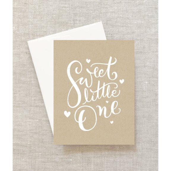 "Sweet Little One" Baby Card With White Script & Hearts
