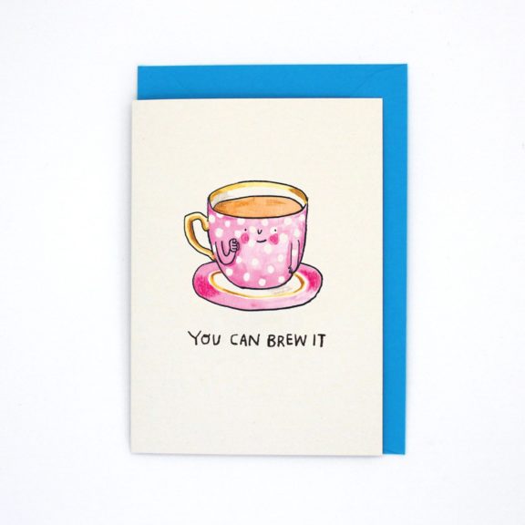 "You Can Brew It" Inspiration Card with Cute Pink Polka Dot Teacup
