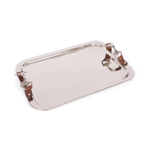 Bridle Metal Tray With Leather Handles