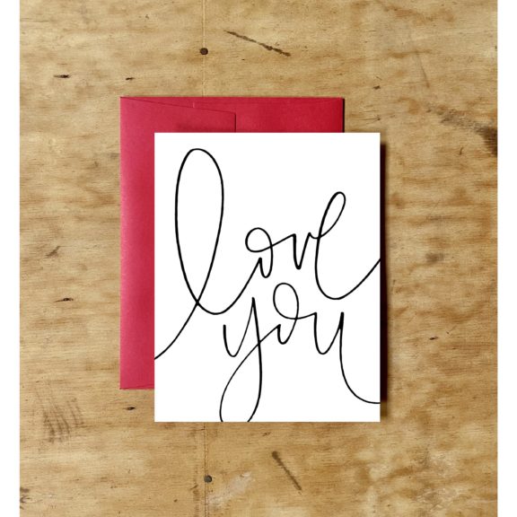 "Love You" Greeting Card - White With Large Black Script