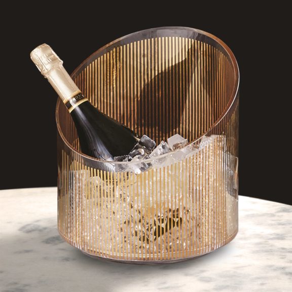Glass Ice Bucket With Gold Stripes