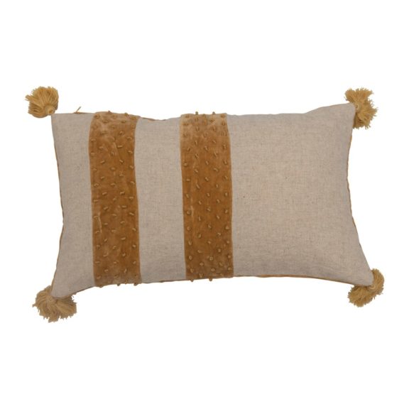 French Knots & Tassels Lumbar Pillow – Natural/Burnt Yellow - Dog & Pony Show