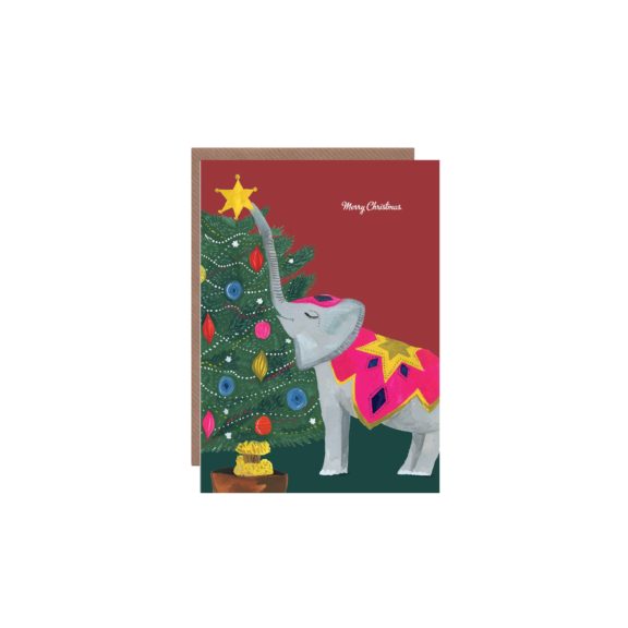 Elephant & Christmas Tree Star - Holiday Card