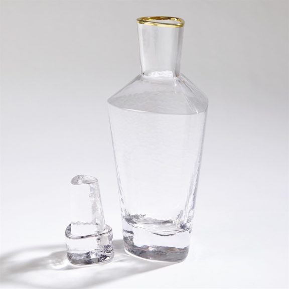 Hammered Glass Decanter with Gold Rim