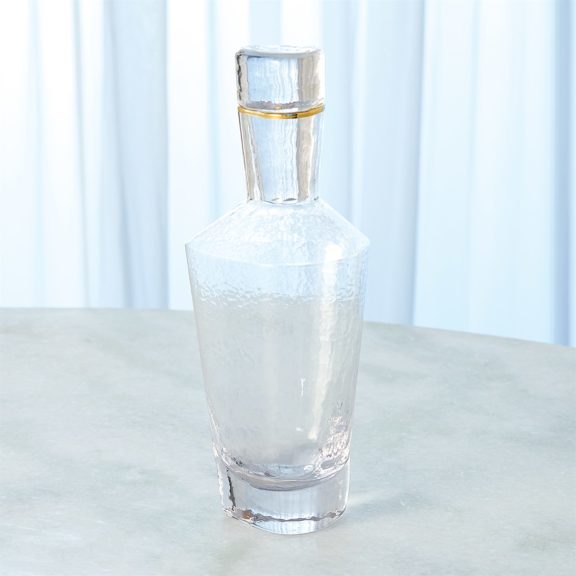 Hammered Glass Decanter with Gold Rim