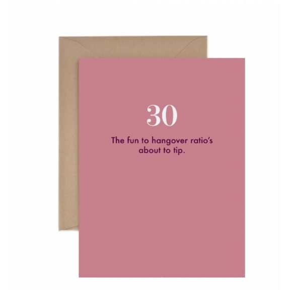 "The Fun To Hangover Ratio's About to Tip" - 30th Birthday Card