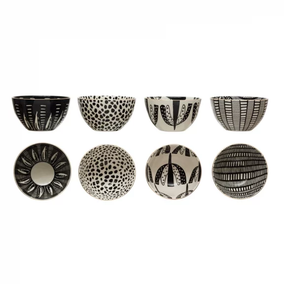 5″ Stoneware Bowls – Black & White Patterns w/ Gold Rim (4 Styles) - Dog & Pony Show