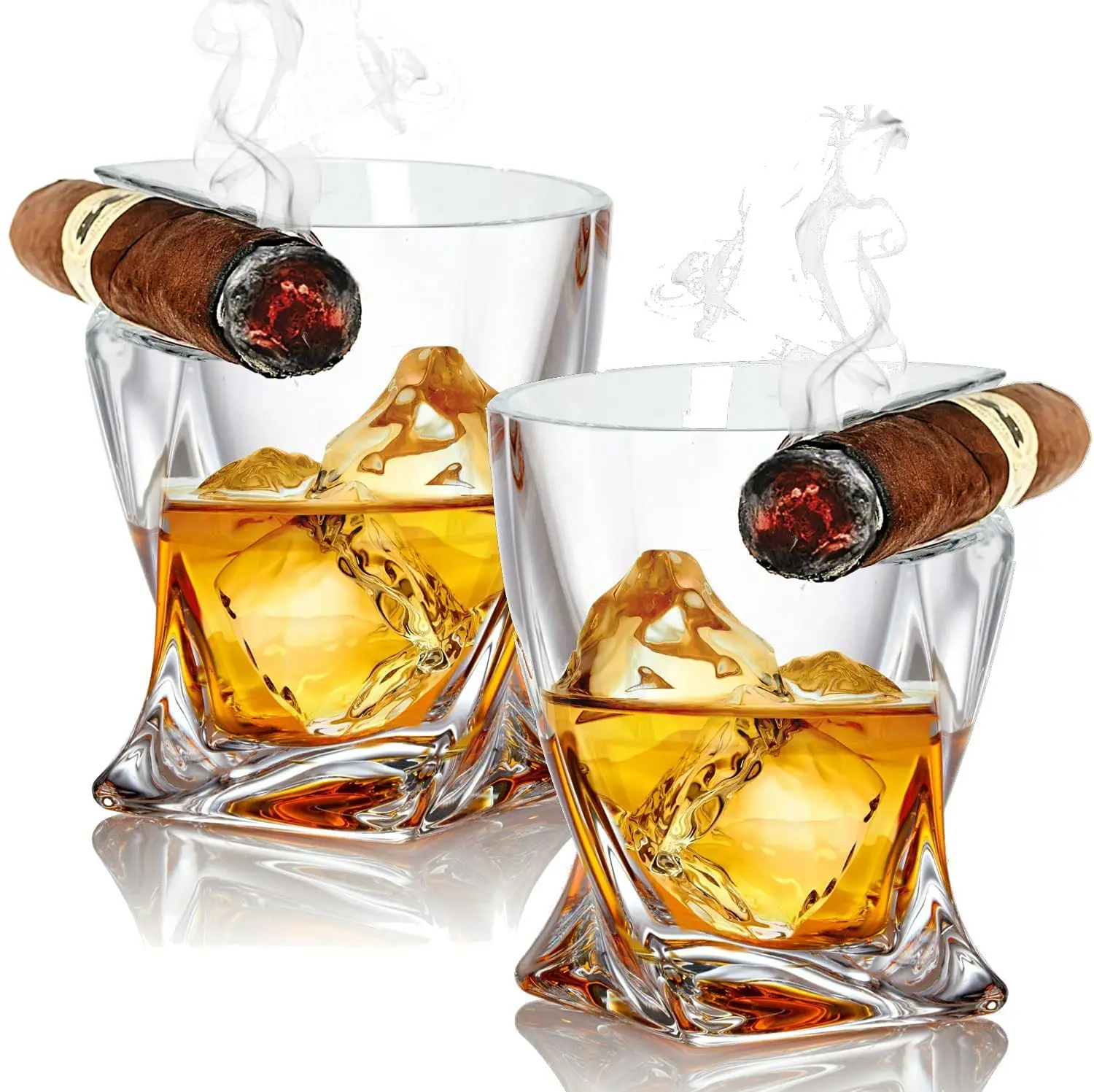 Gift For Men Father Husband Whiskey Glass Old Class Whiskey Glasses with Indented Cigar Rest Holder 
