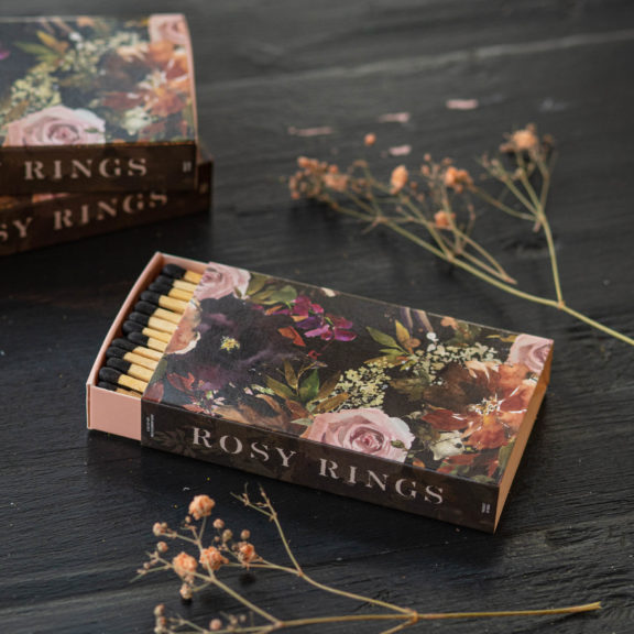 ROSY RINGS Black Floral Matchbox