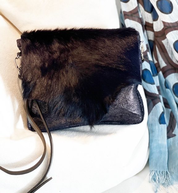 LARA B DESIGNS Emma Crossbody/Shoulderbag With Italian Fur - Midnight Navy Sparkle