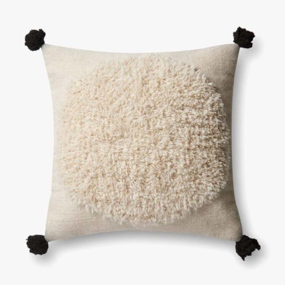 Ivory Fluffy Circle Pillow w/ Down Insert (22" x 22")