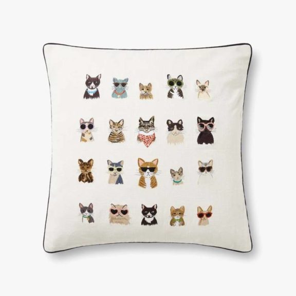 RIFLE PAPER CO. Assorted Stylish Cats Cotton Pillow w/ Down Insert